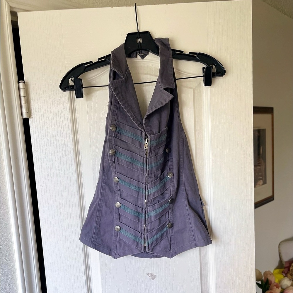 Tripp NYC Military Halter Corset Vest Grey Cotton Punk Goth‎ Size Small EUC